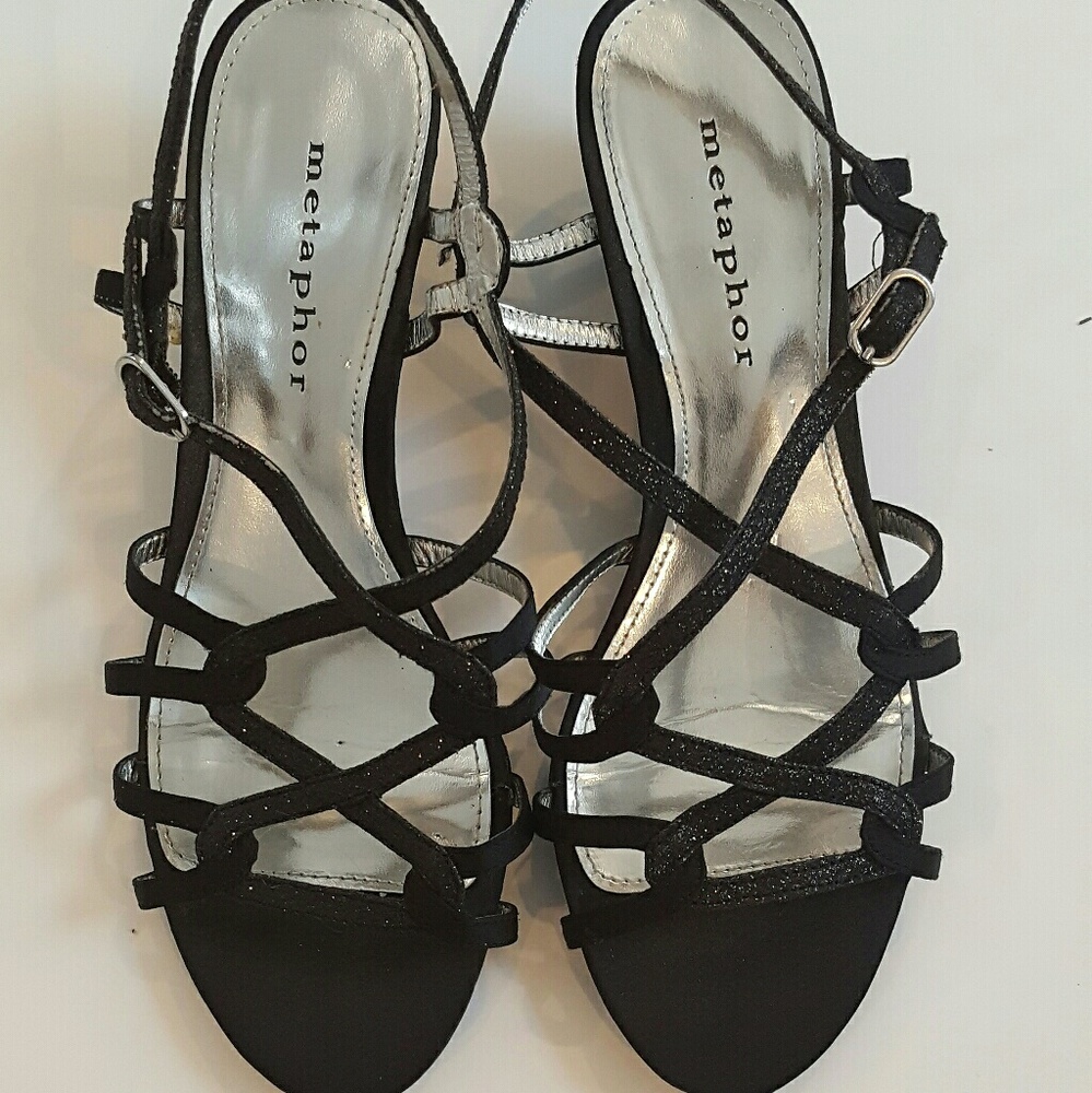 Metaphor black sparkly wedge sandals